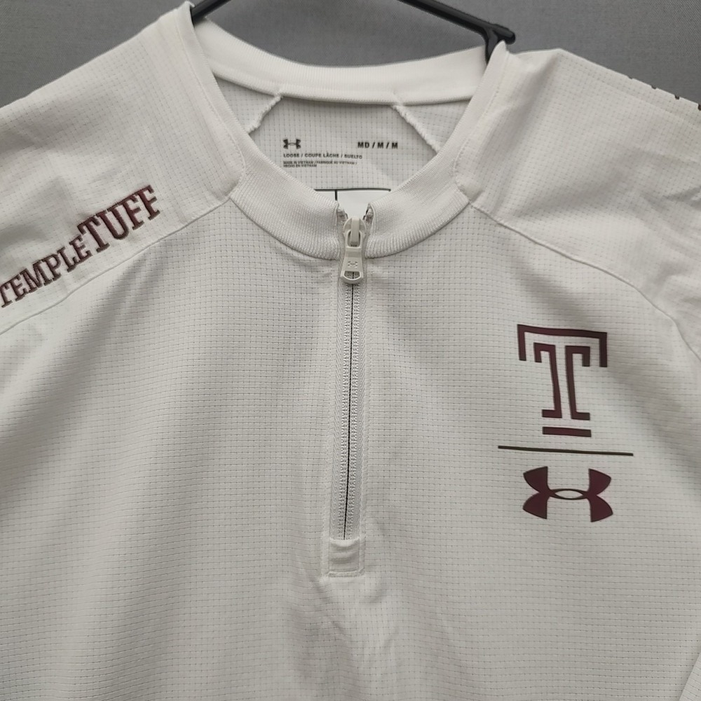Temple Owl Under Armor Men's‎ Pullover White 1/4 Zip Long Sleeve Size Medium - Picture 2 of 16